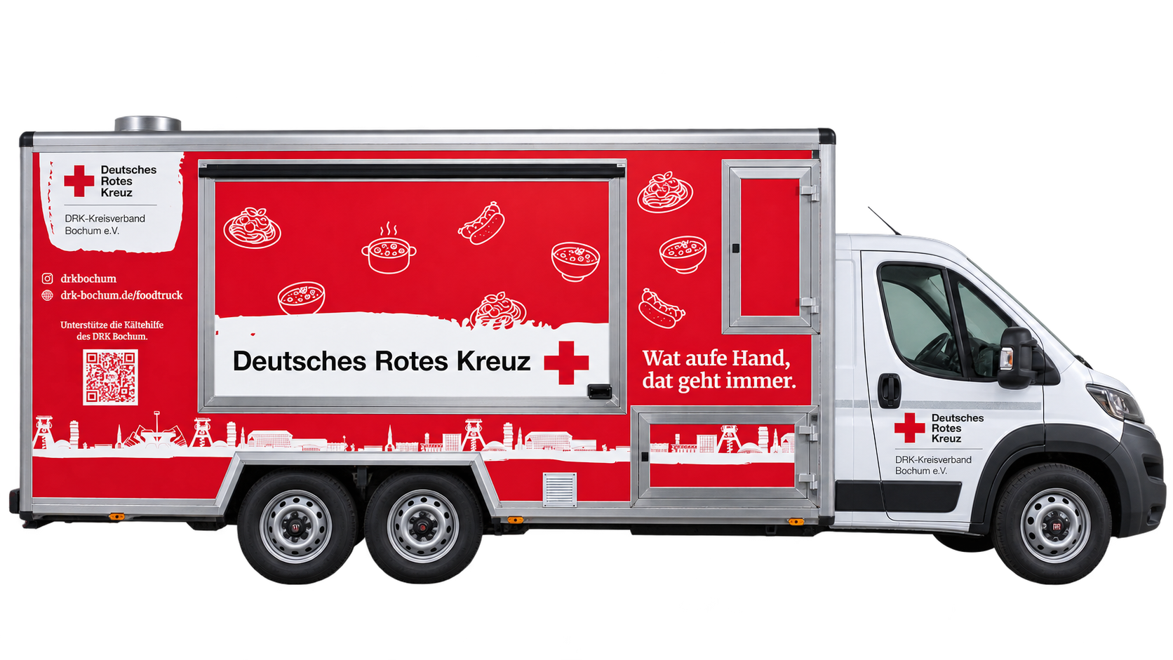Seitenansicht des DRK Foodtrucks